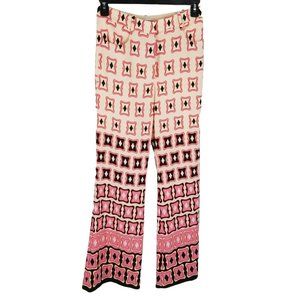 Zara Pink Black Geometric Funky Retro Wide Leg Trouser Pants Medium FLAW Blogger